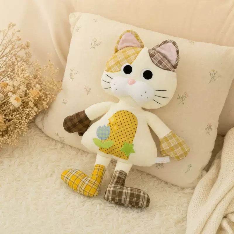 Orange Cat Plushie with Big Eyes | Patchwork Long Leg Stuffed Animal