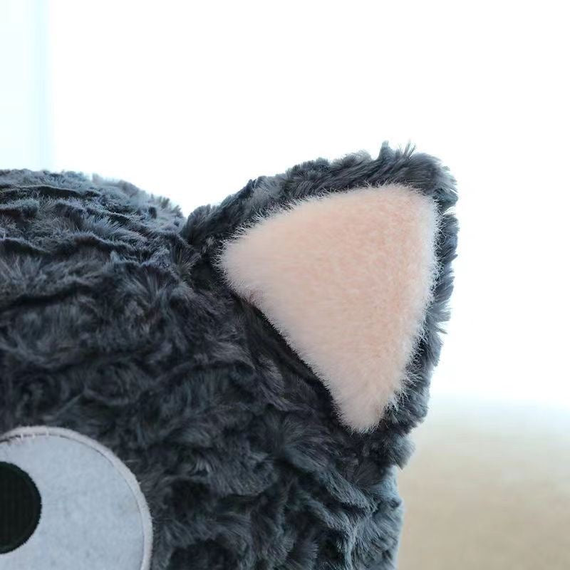 Soft curly black cat plush toy, adorable stuffed kitten gift for friends