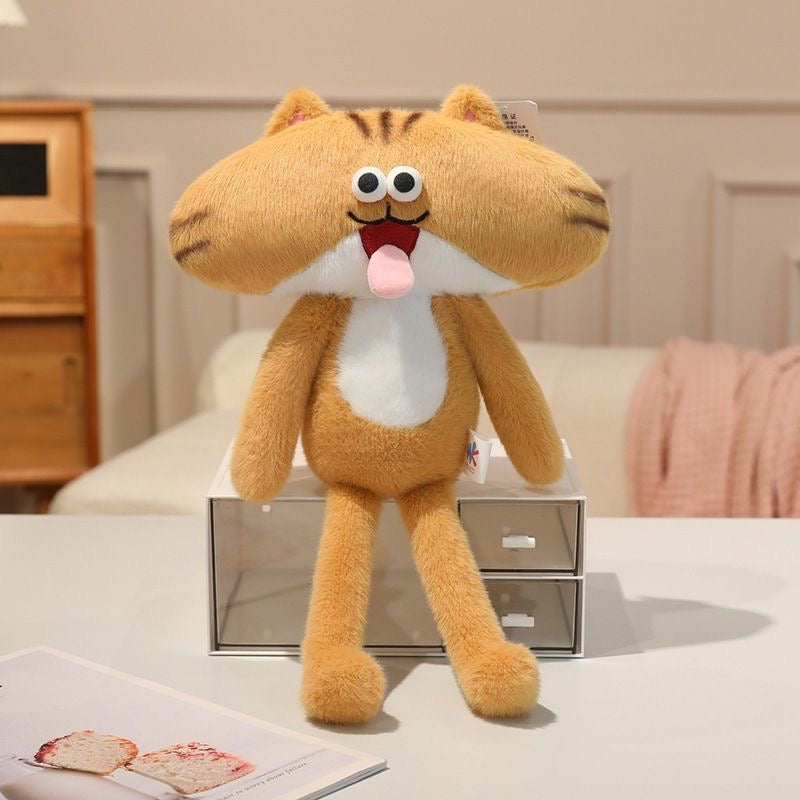 Big Head Orange Cat Plush Toy, Tongue Out Long Legs Kitten Stuffed Animal