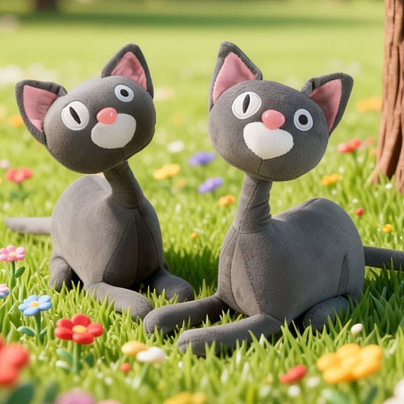 adorable long neck plush grey kitten with big ears