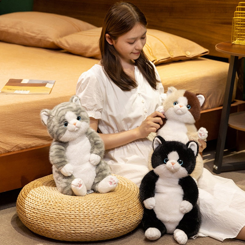 Realistic Fluffy Black & White Tuxedo Cat Plush, Soft Stuffed Kitten Animal Toy Gift For All Ages