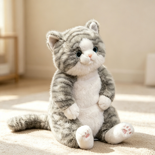 Realistic Fluffy Black & White Tuxedo Cat Plush, Soft Stuffed Kitten Animal Toy Gift For All Ages