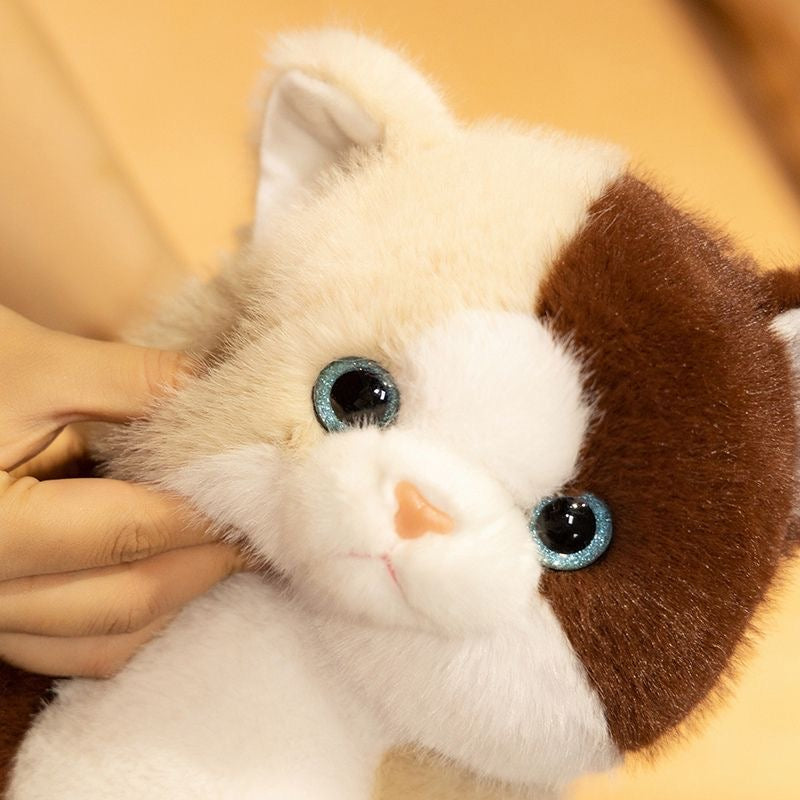 Realistic Fluffy Black & White Tuxedo Cat Plush, Soft Stuffed Kitten Animal Toy Gift For All Ages