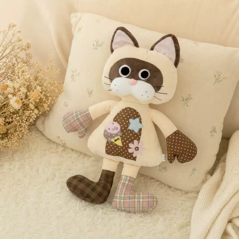 Orange Cat Plushie with Big Eyes | Patchwork Long Leg Stuffed Animal