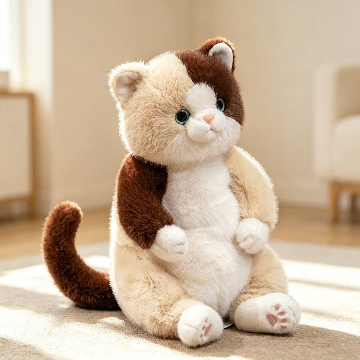 Realistic Fluffy Black & White Tuxedo Cat Plush, Soft Stuffed Kitten Animal Toy Gift For All Ages