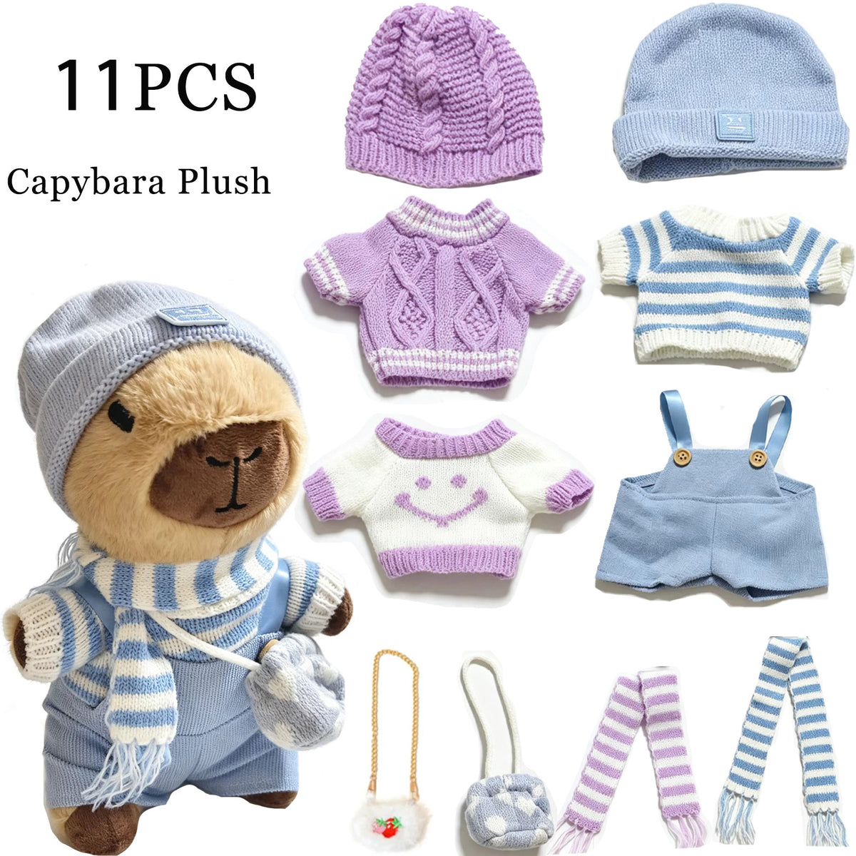 Kawaii Capybara Dress-Up Plush Toy Set with Removable Outfits & Bag Charms