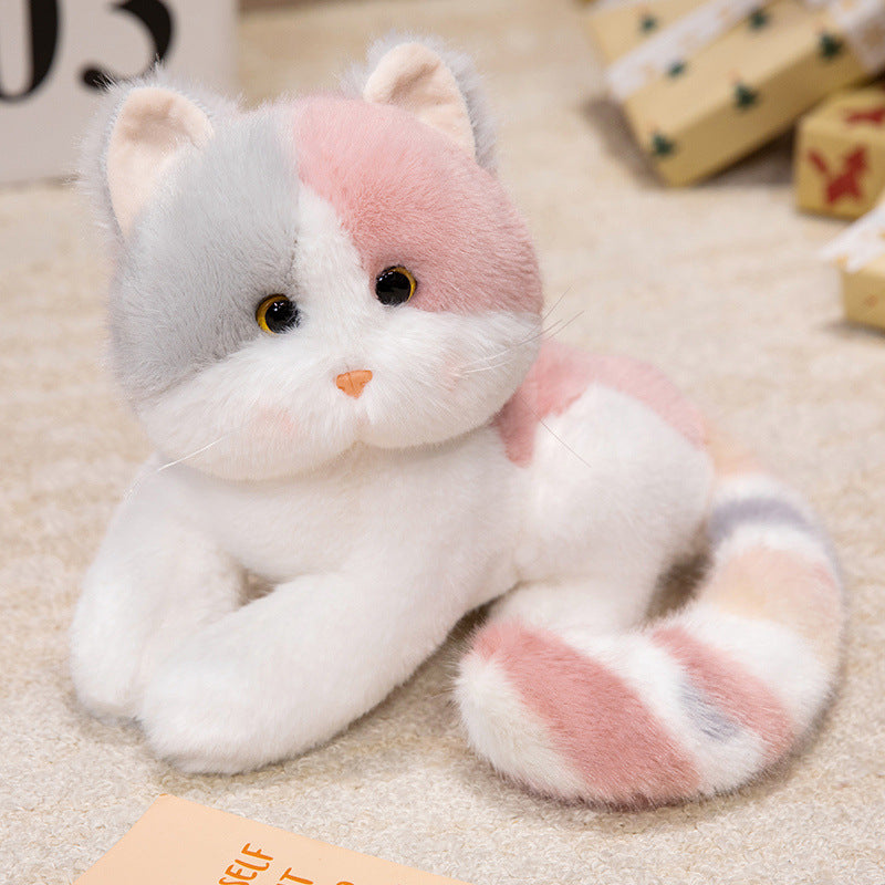 Simulation truffle cat plush doll cartoon table with kitten doll plush toy office decoration gift company