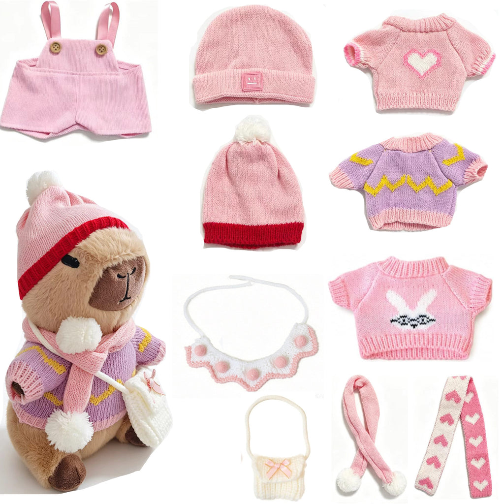 Kawaii Capybara Dress-Up Plush Toy Set with Removable Outfits & Bag Charms