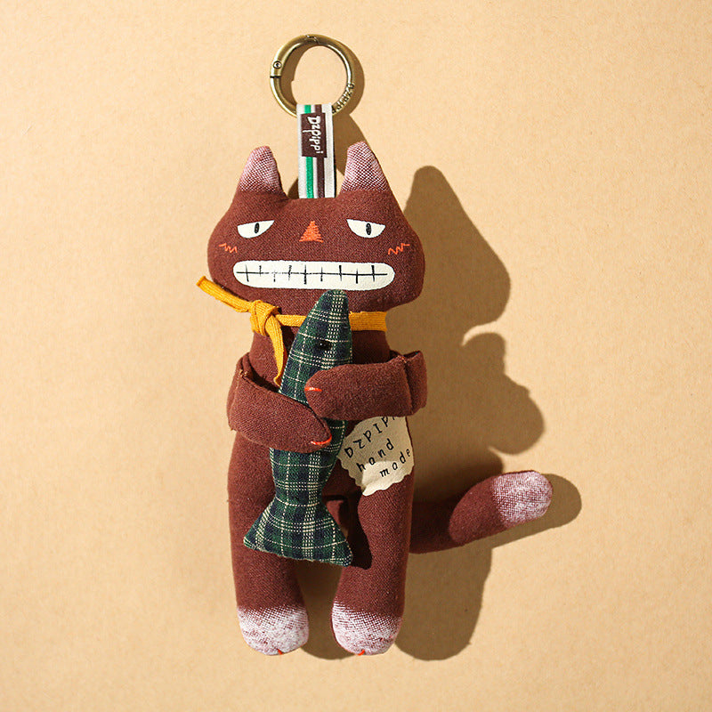 Black Cat Holding Fish Bag Charm – Cute Purse Accessory & Keychain