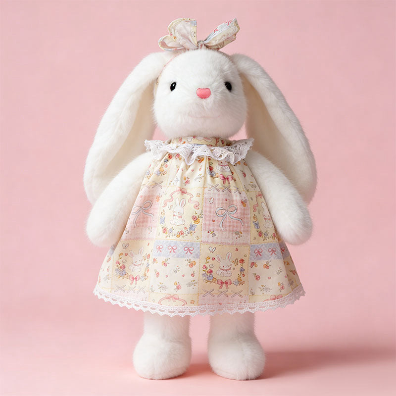 Stuffed Bunny In Floral Dress | Long Ear Bunny Plushie