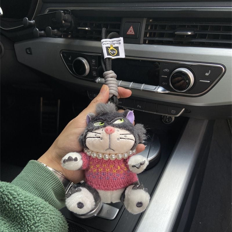 Cute plush pendant cat sweater pearl car keychain pendant girls creative gift giving tide