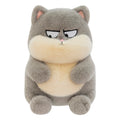 Grumpy Chubby Grey Cat Plush Toy, Sullen Fat Sitting Kitten Stuffed Animal