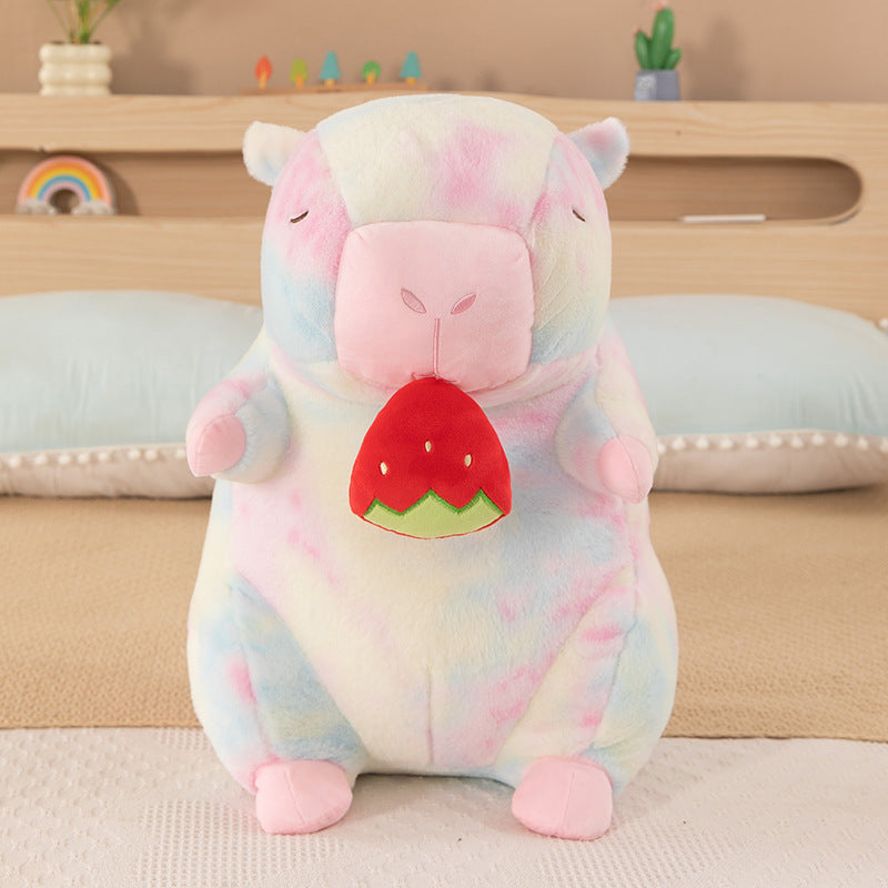 Tie‑Dye Avocado‑Holding Capybara Plush Toy, Cute Decorative Stuffed Figure