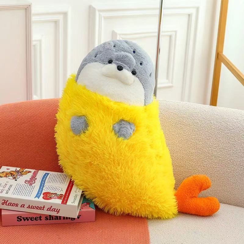 New sushi fried shrimp baby seal plush doll super soft bed throw pillow funny birthday gift wholesale doll