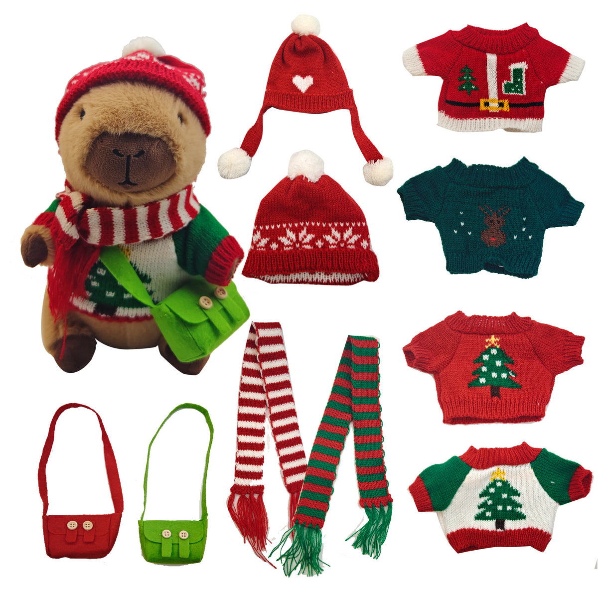 Kawaii Capybara Dress-Up Plush Toy Set with Removable Outfits & Bag Charms