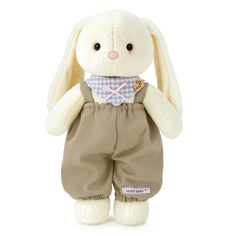 Dressed Lop-Eared Stuffed Bunny ▏Soft Huggable Bunny Plushie with Overalls