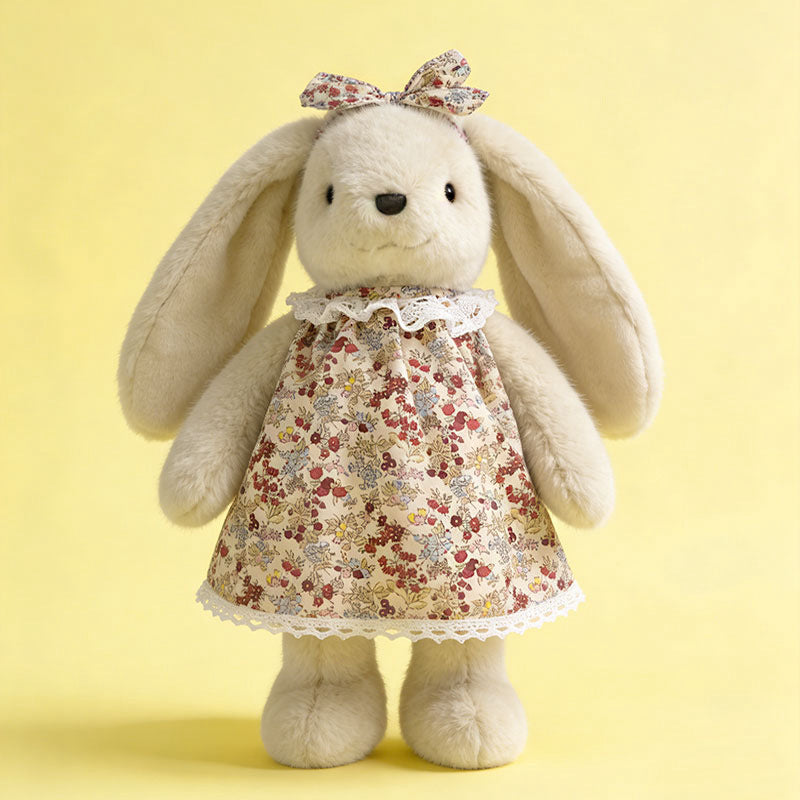 Stuffed Bunny In Floral Dress | Long Ear Bunny Plushie