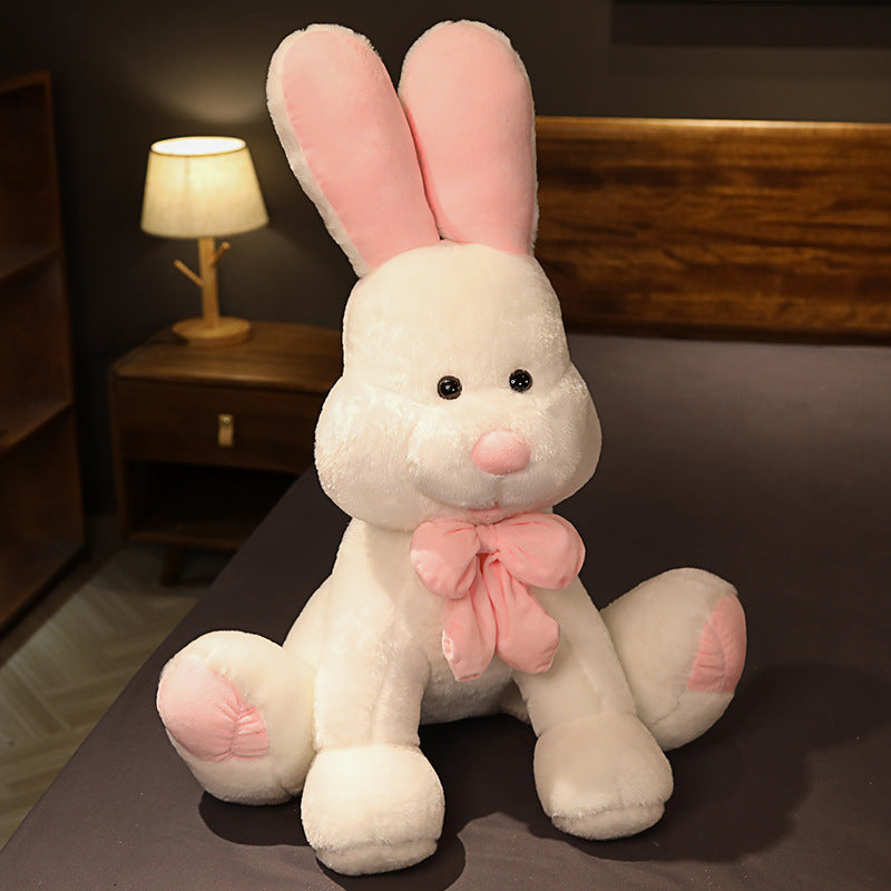 Fluffy Sitting stuffed bunny | bunny plushie, gray bunny with pink bow