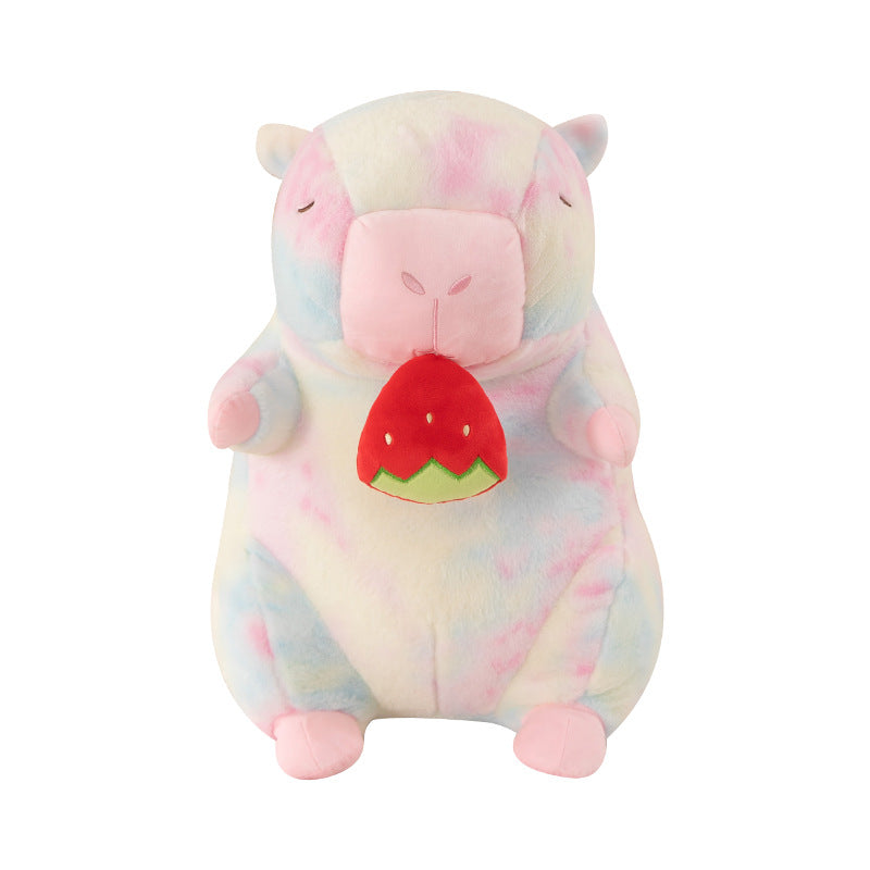 Tie‑Dye Avocado‑Holding Capybara Plush Toy, Cute Decorative Stuffed Figure