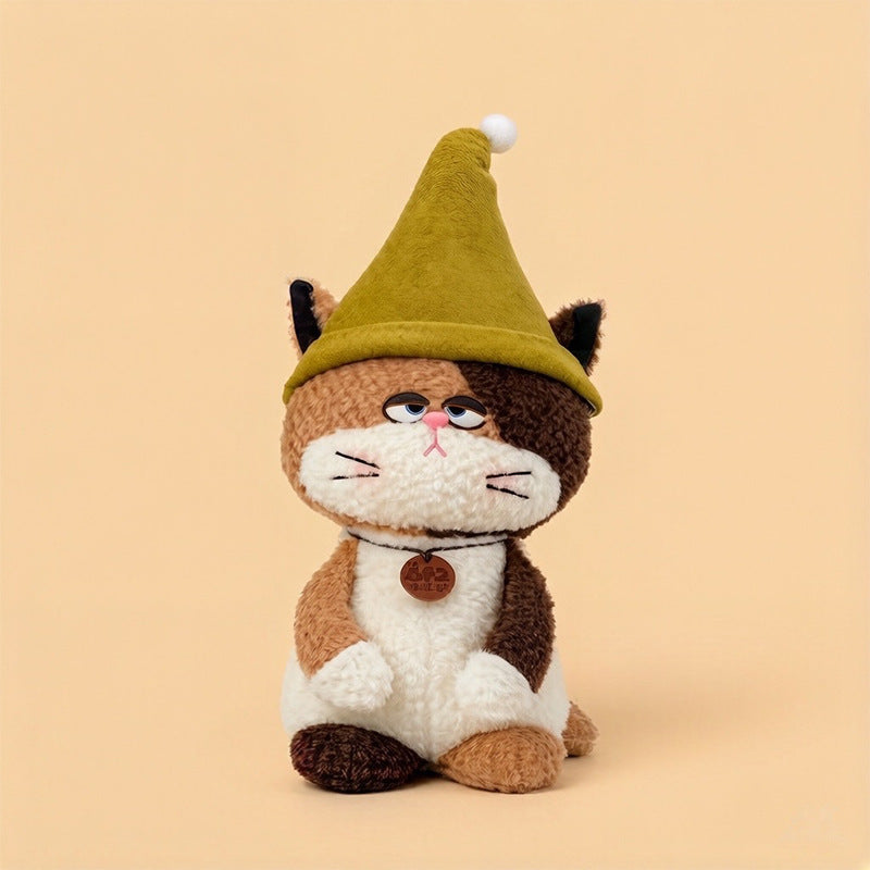 Kawaii Black and White Cat Plush Toy with Pink Hat & Soft Stuffed Animal Pillow