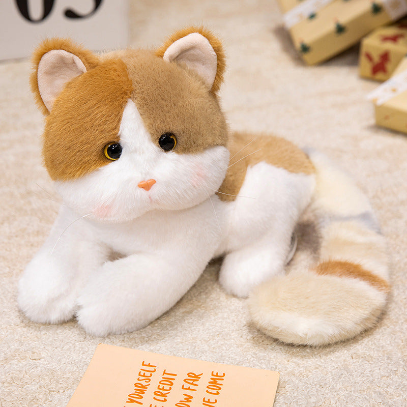 Simulation truffle cat plush doll cartoon table with kitten doll plush toy office decoration gift company