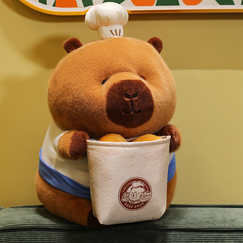 Kawaii Bread Capybara Plush Toy with Baker Hat - Soft Stuffed Animal