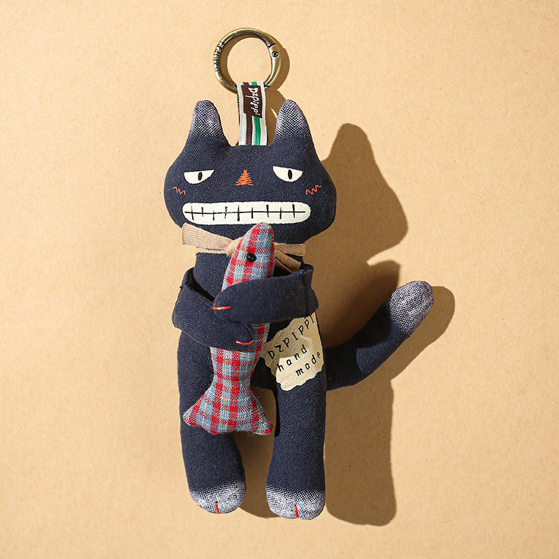 Black Cat Holding Fish Bag Charm – Cute Purse Accessory & Keychain