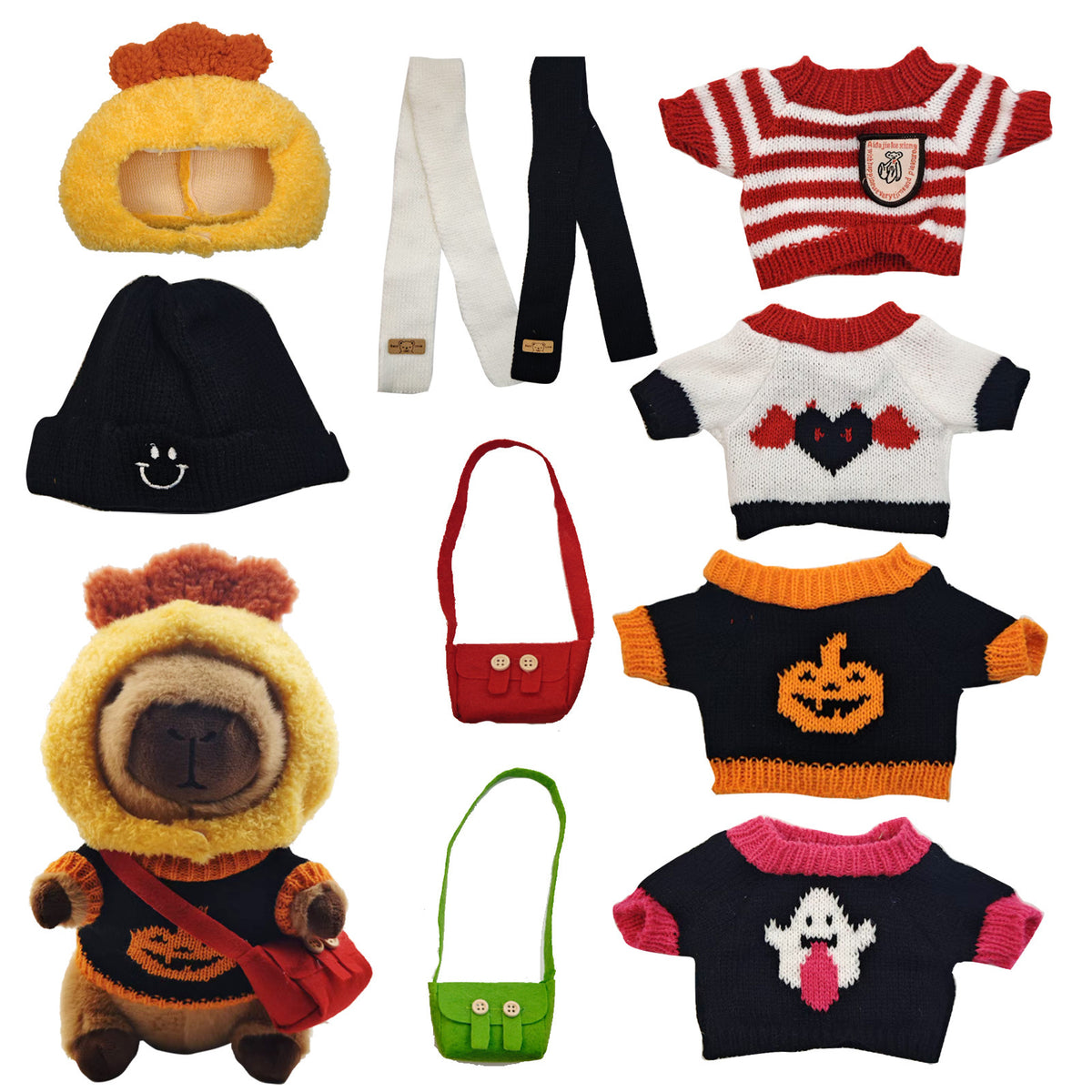 Kawaii Capybara Dress-Up Plush Toy Set with Removable Outfits & Bag Charms
