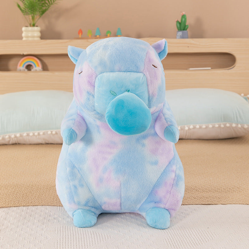 Tie‑Dye Avocado‑Holding Capybara Plush Toy, Cute Decorative Stuffed Figure