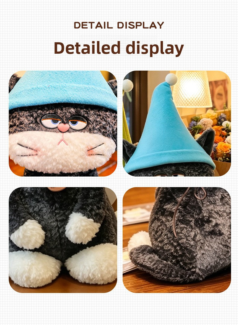 Detail Display of Black and White Cat Plush Face Hat and Paws