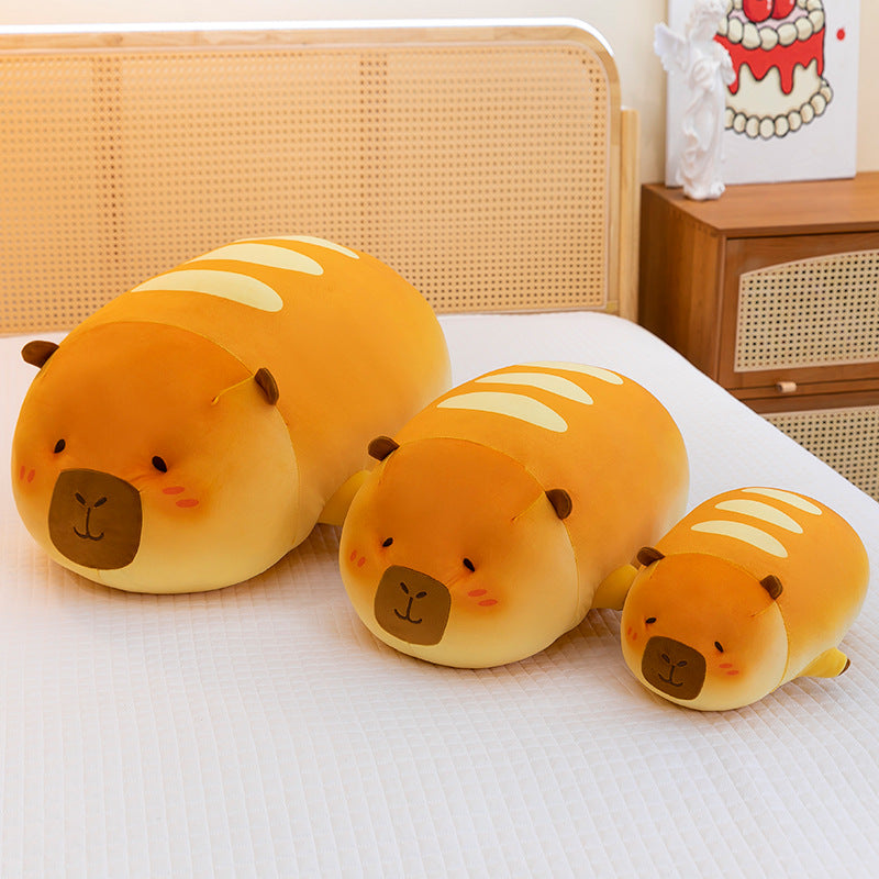 Cute Bread Capybara Plush Pillows on Bed Room Decor