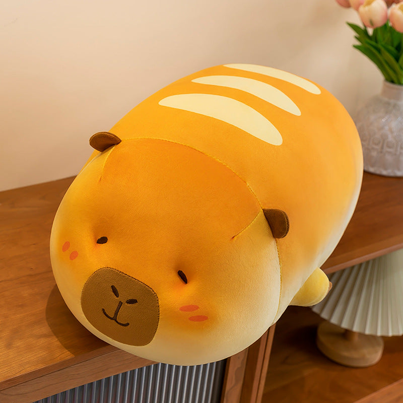 Bread Capybara Plush Toy Displayed on Wooden Desk Decor