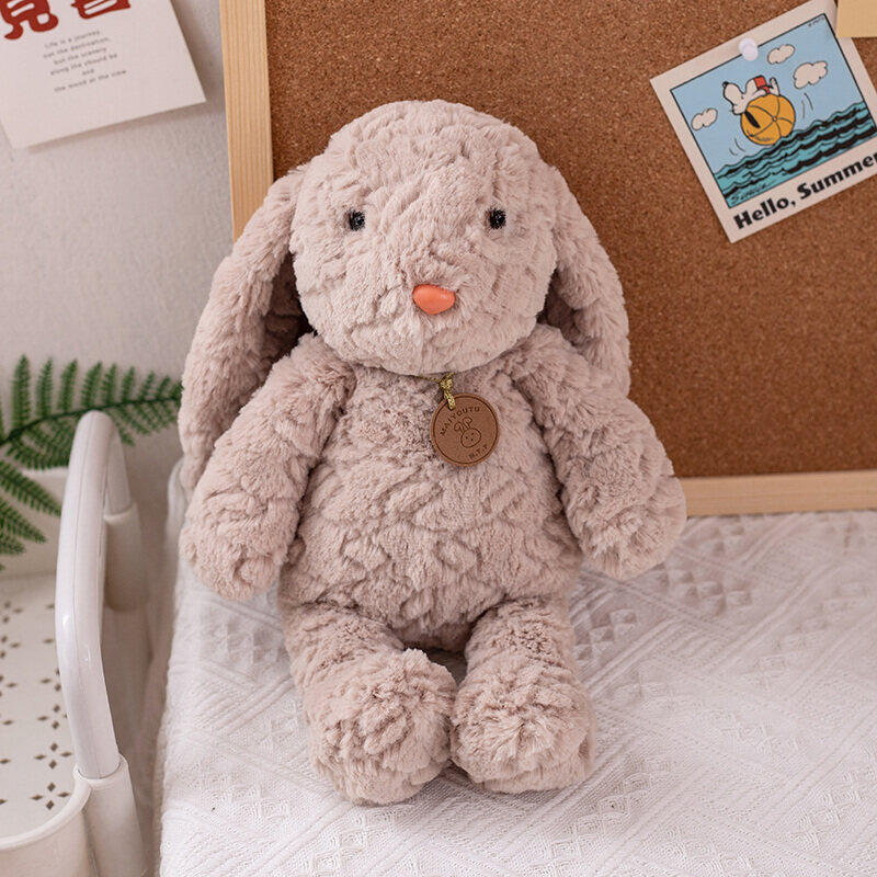 Textured curly stuffed bunny, brown floppy ear bunny plush home decor shot