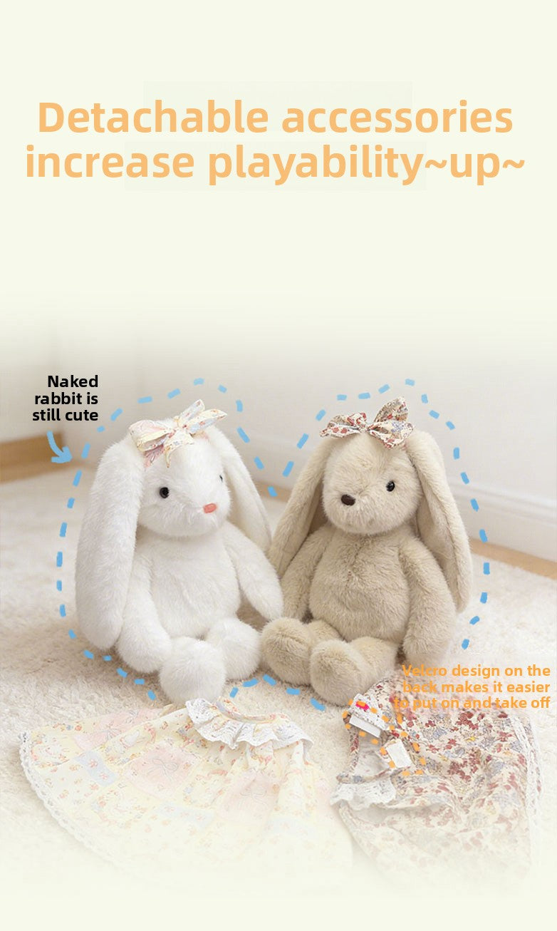  Stuffed bunny with detachable floral dress and bow, removable outfit dress-up bunny plush toy for kids