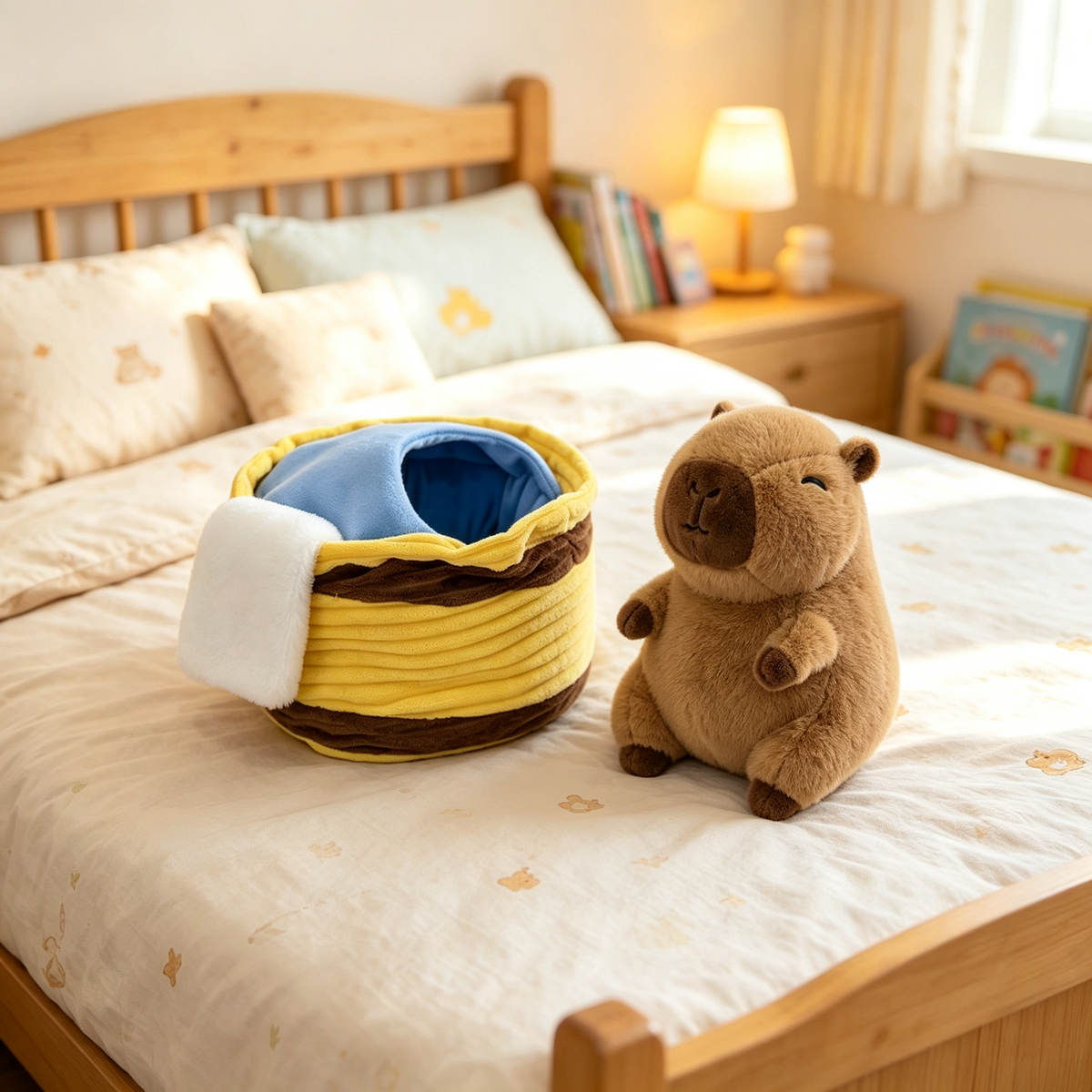 Detachable Bathtub Capybara Stuffed Plush Set, Capybara Doll And Bathtub On Kids Bedroom Bed