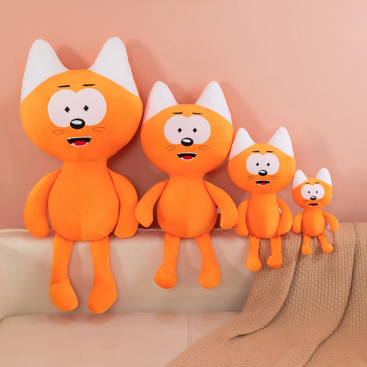 Funny quirky orange cat plush toy available in multiple sizes sitting together
