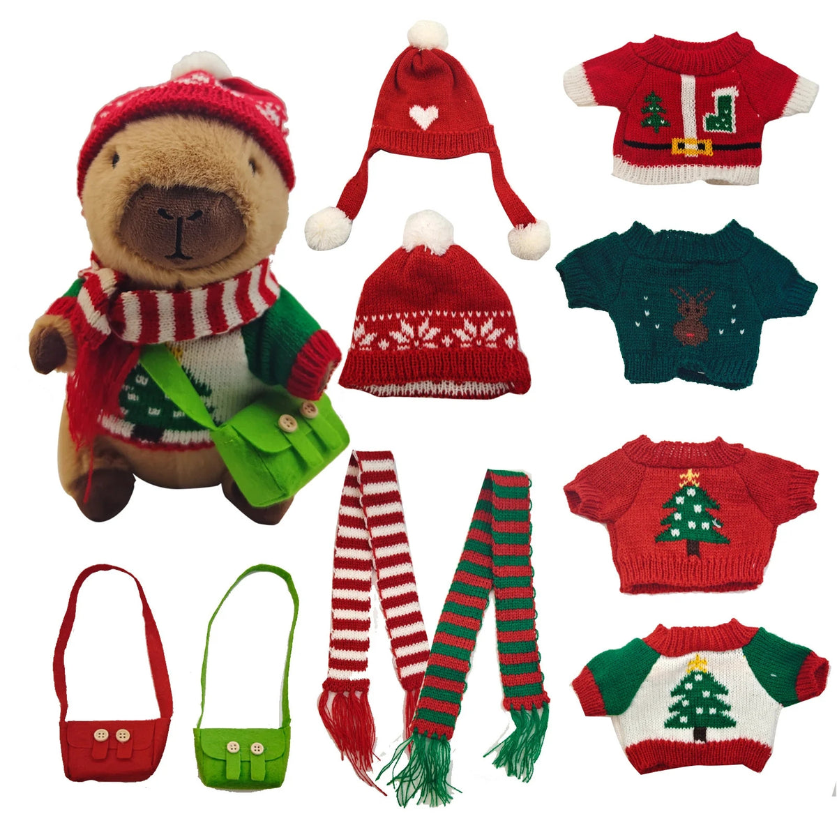 Kawaii Capybara Dress-Up Plush Toy Set with Removable Outfits & Bag Charms