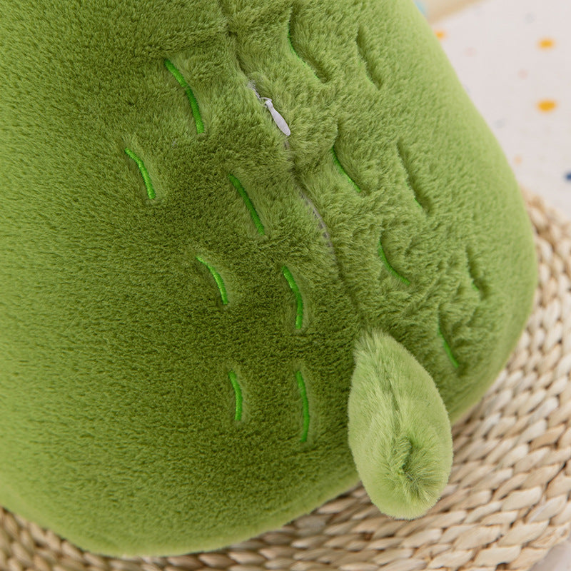  Close up shot of the green crocodile tail zipper detail on the kawaii capybara plush toy