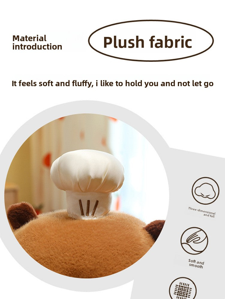 Close-up of soft and fluffy plush fabric texture of the bread capybara toy 