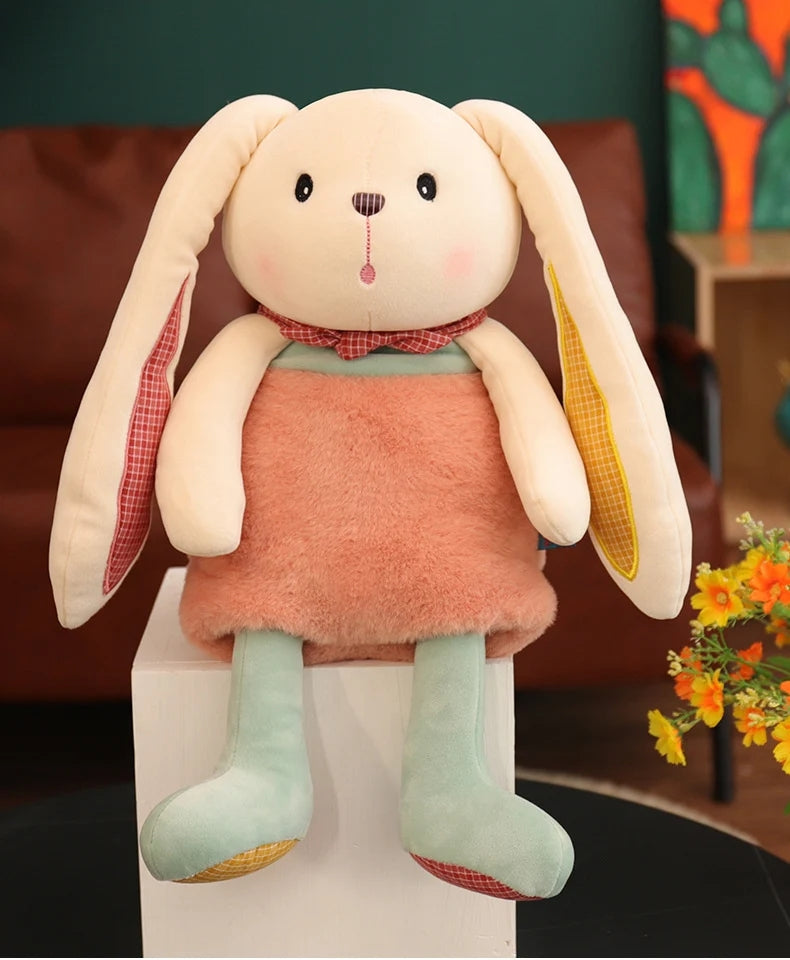 Pullable long ear stuffed bunny | bunny plush, vintage outfit soft rabbit stuffed toy